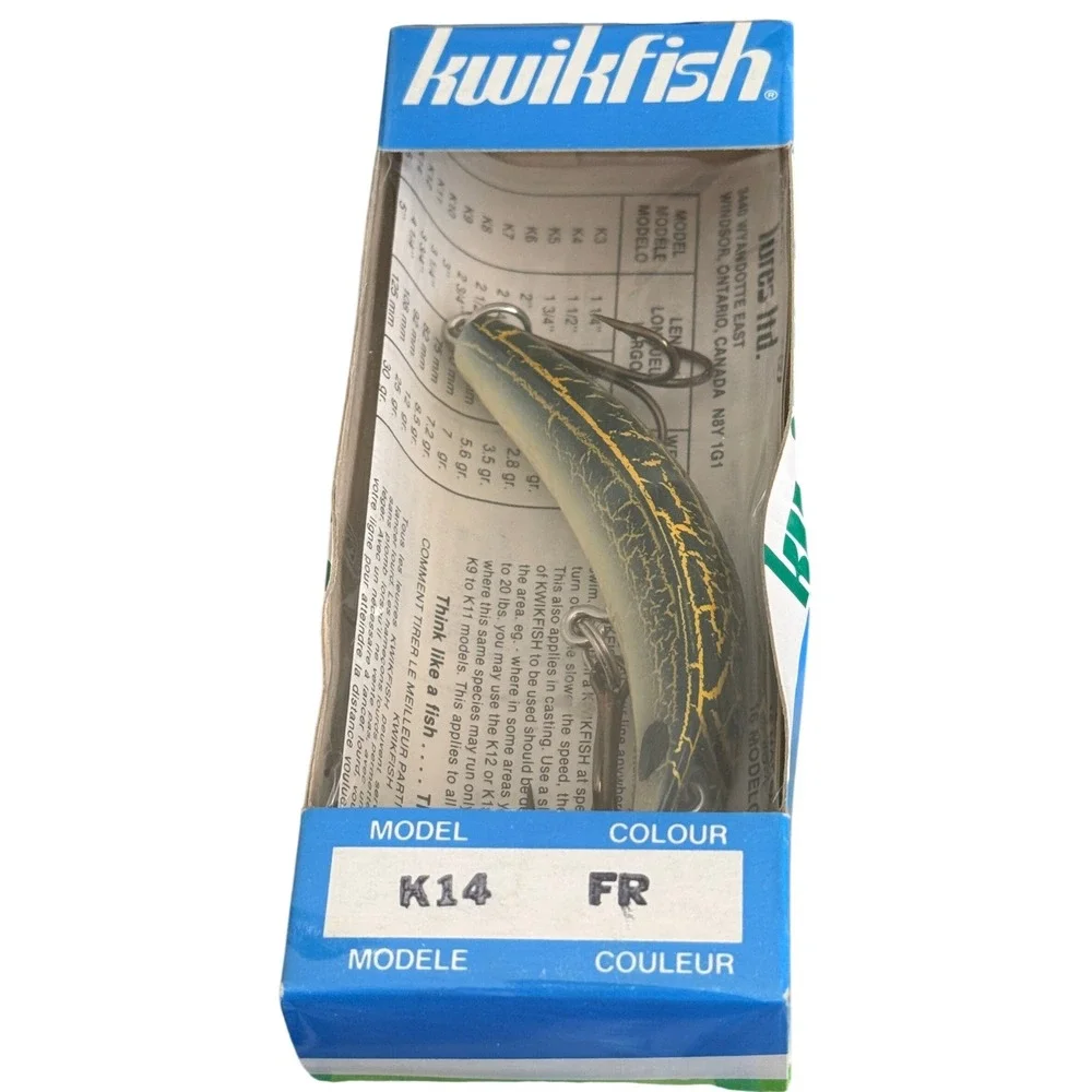 Kwikfish K14 Fishing Lure Frog Pattern Black Yellow 4.25 inch Vintage Canada